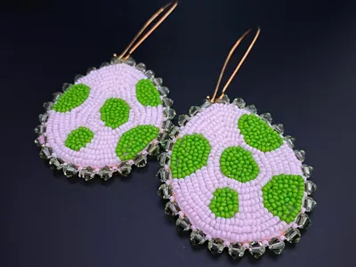 Beaded Green Spotted Egg Earrings