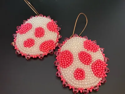 Beaded Pink Spotted Egg Earrings