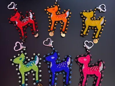 Beaded Flat Stitch Fawn Keychains
