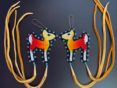 Beaded Fawn Earrings with Fringe