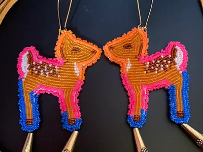 Beaded Fawn Earrings with Fringe
