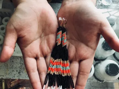 Peyote Stitched Earrings with Fringe and Dentalium Shells